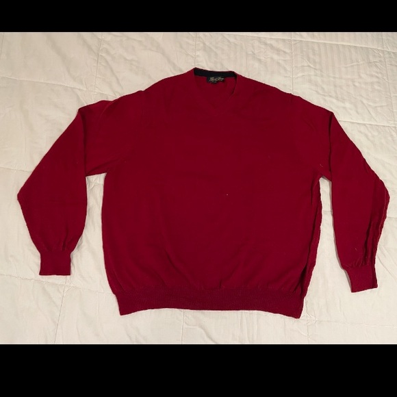 Garrett Scott Other - Garret Scott Sweater Men XXL Red V-Neck Knit Pullover Extra Fine Merino Wool EUC